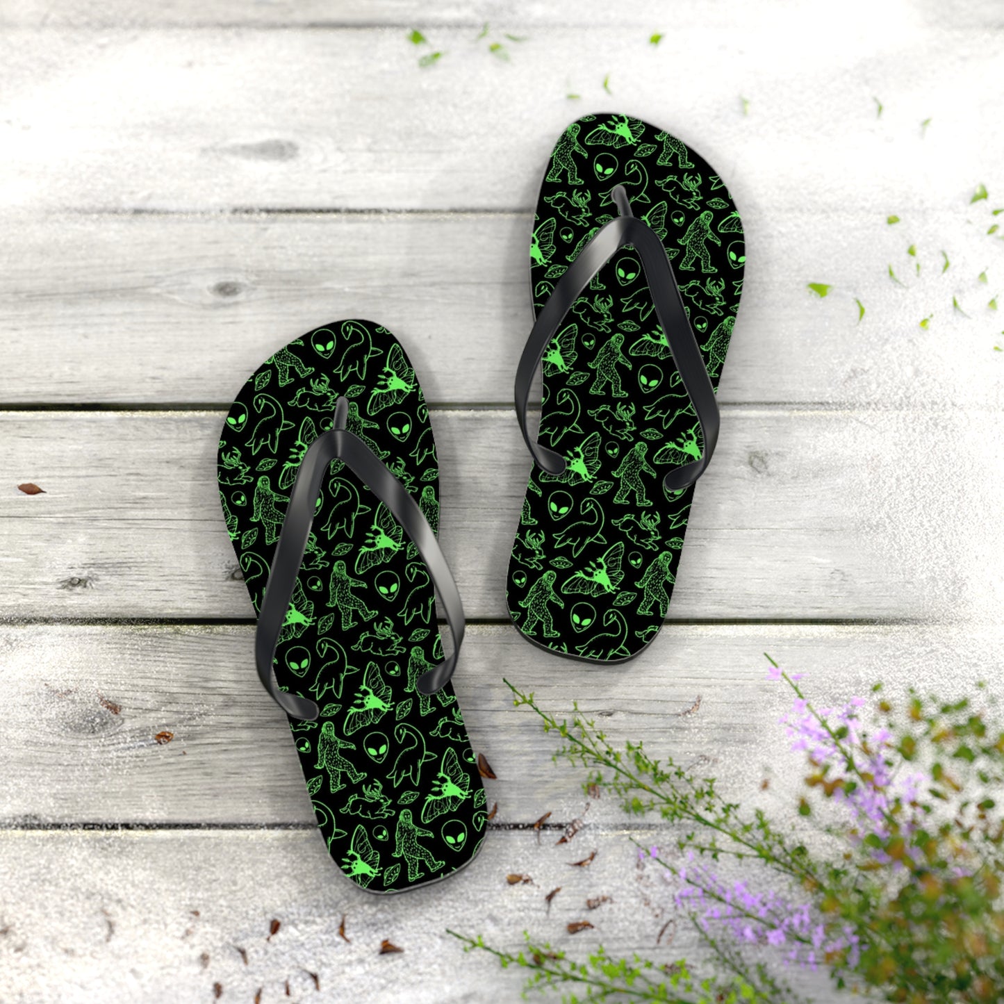 Cryptid Neon Green Men's Flip Flops