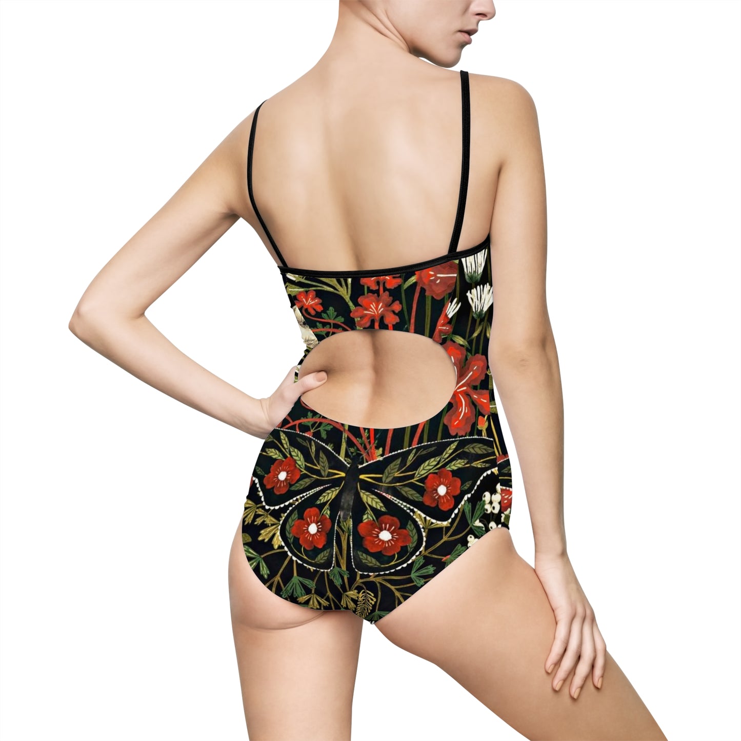 Black Red Butterfly Vintage Art Deco One Piece Swimsuit