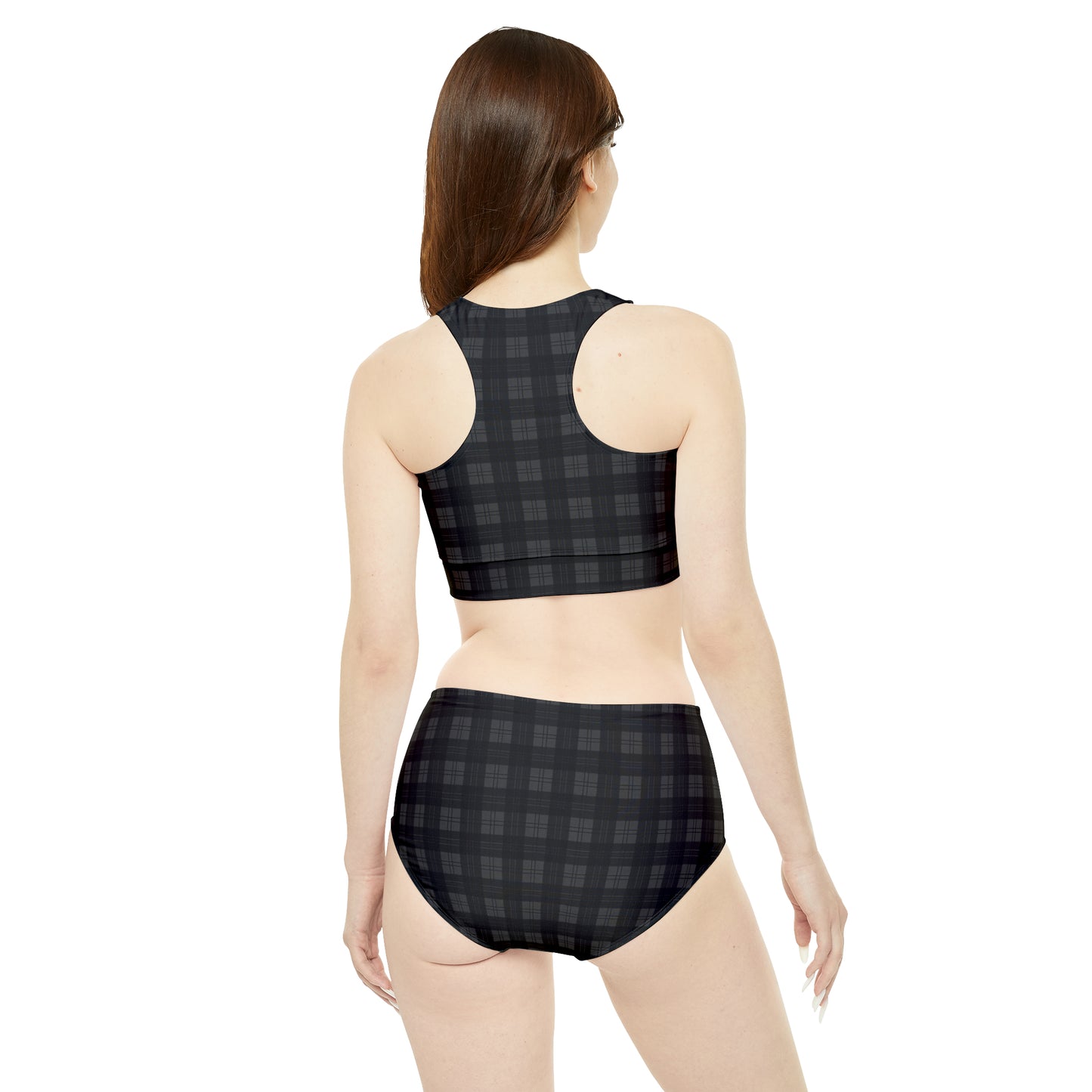 Black and Dark Gray Plaid Sporty Bikini Set