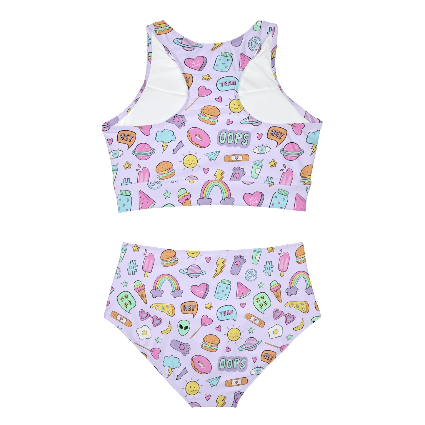 Pastel Purple Kawaii Y2K Abstract Retro Sporty Bikini Set