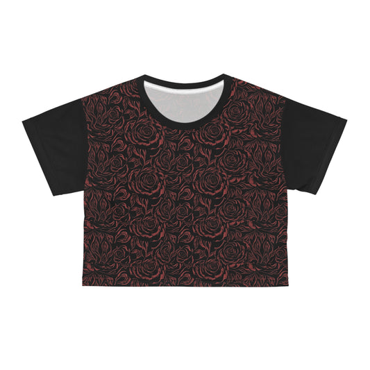 Goth Rose Pattern Women's Black Crop Tee