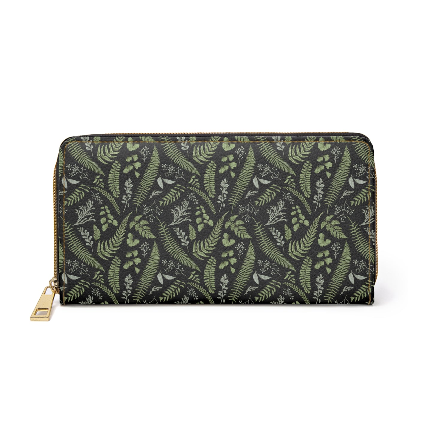 Botanical Pattern Black Zipper Wallet