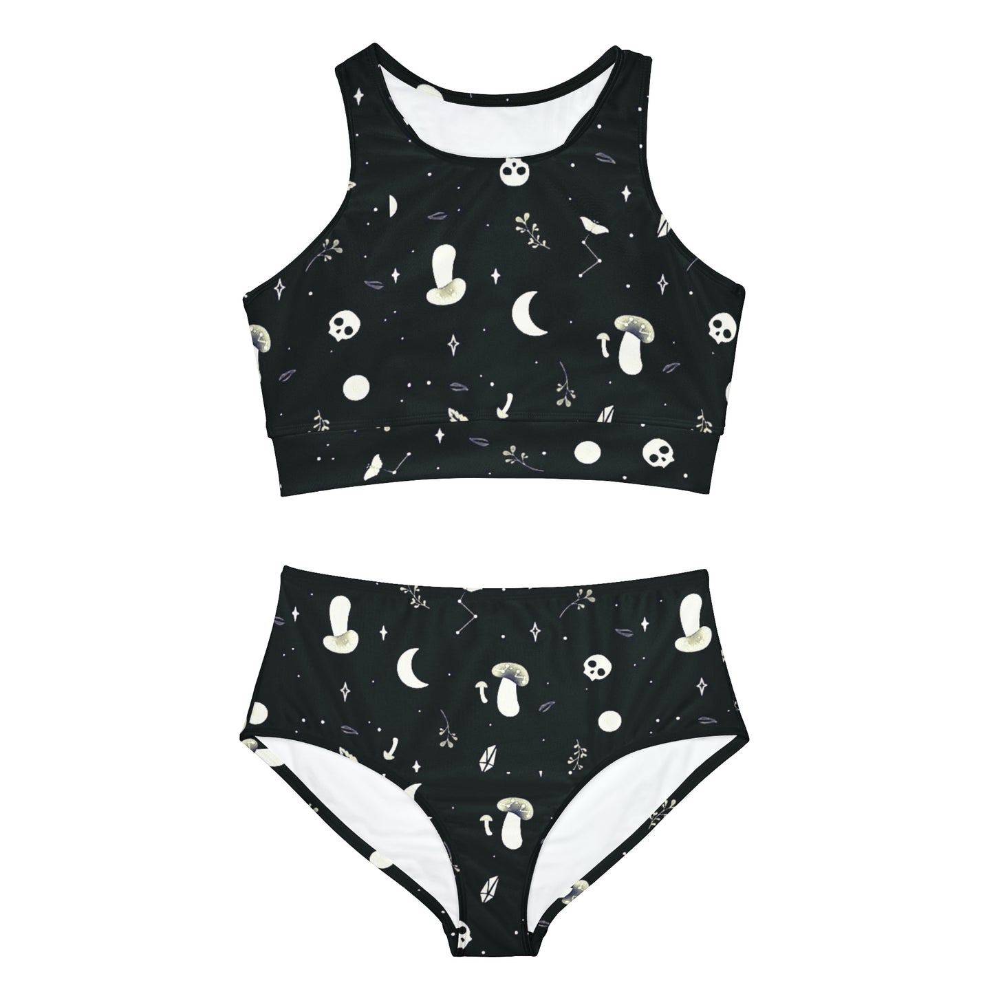 Black and White Skull Mushroom Goth Sporty Bikini Set