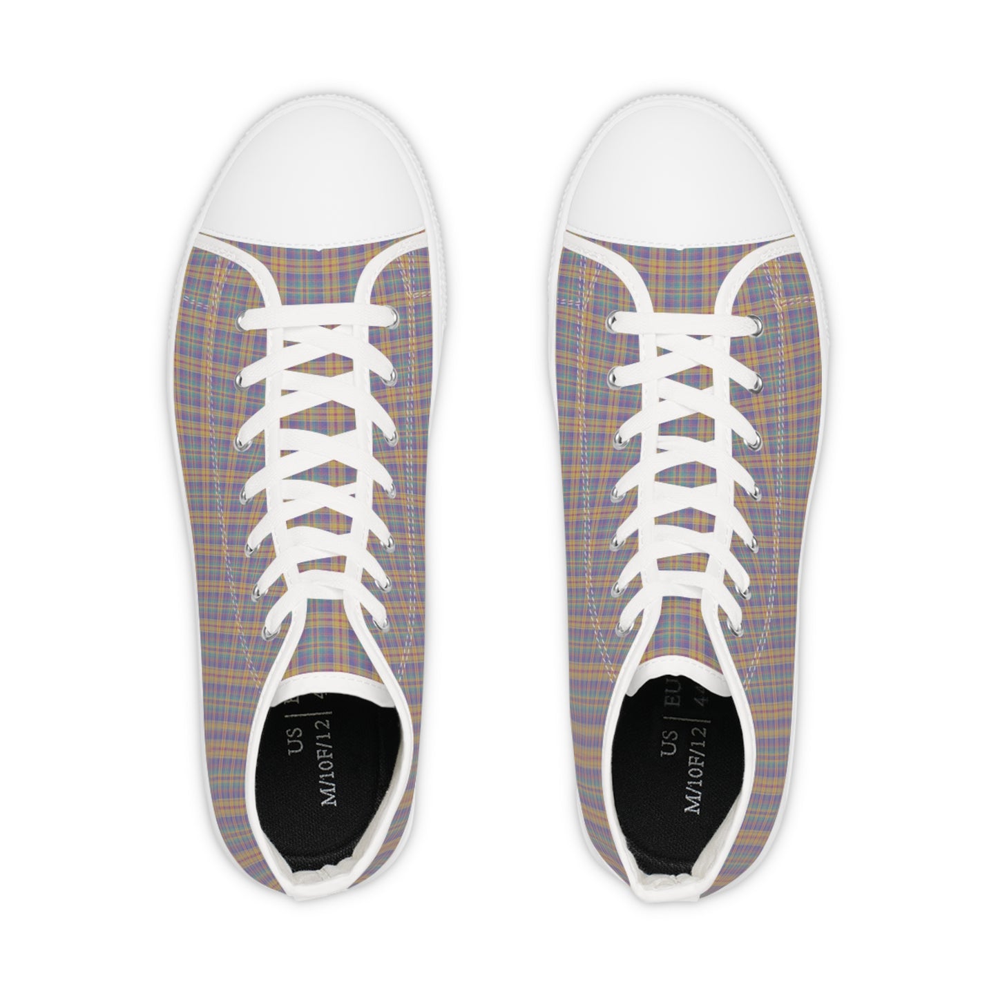 Colorful Plaid Men's White High Top Sneakers