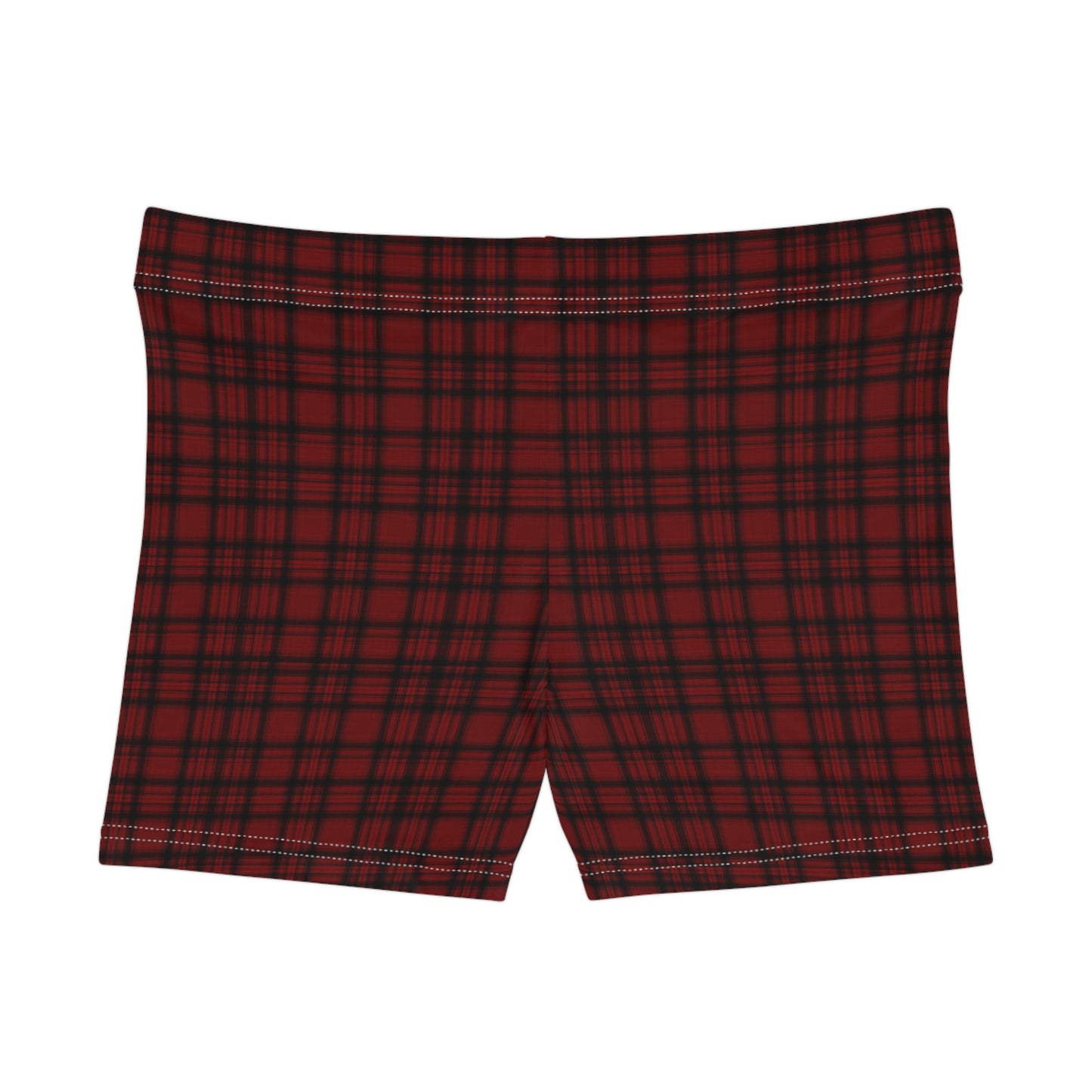 Women's Boxer Style Red Black Plaid Active Shorts