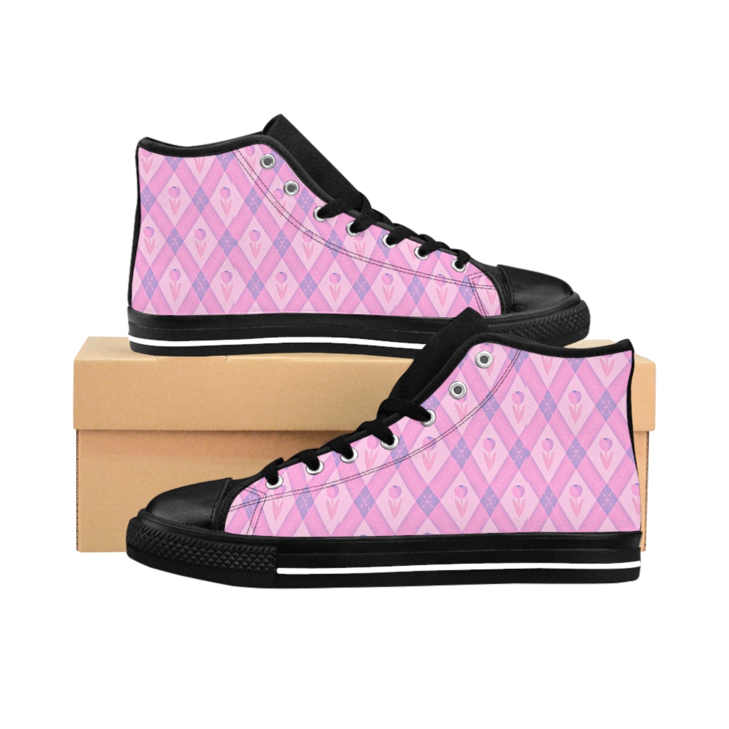 Plaid Pastel Pink Women's Kawaii Retro Sneakers Hi-Top