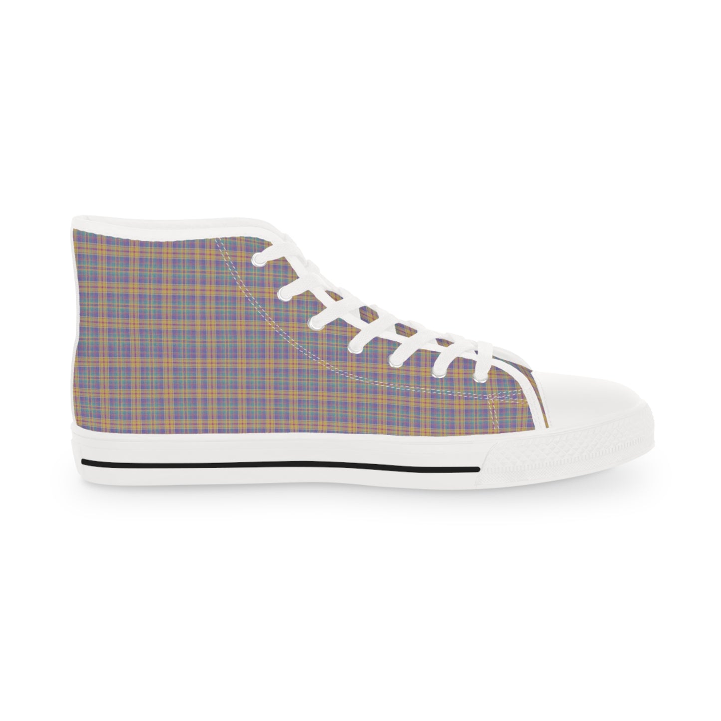 Colorful Plaid Men's White High Top Sneakers