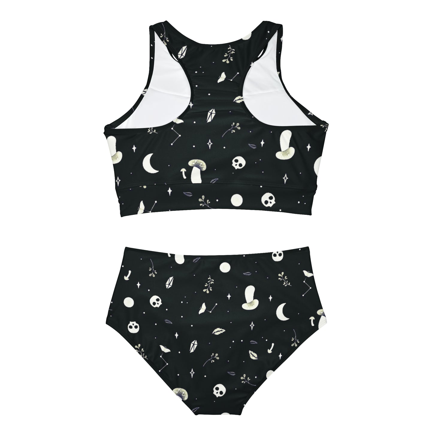 Black and White Skull Mushroom Goth Sporty Bikini Set