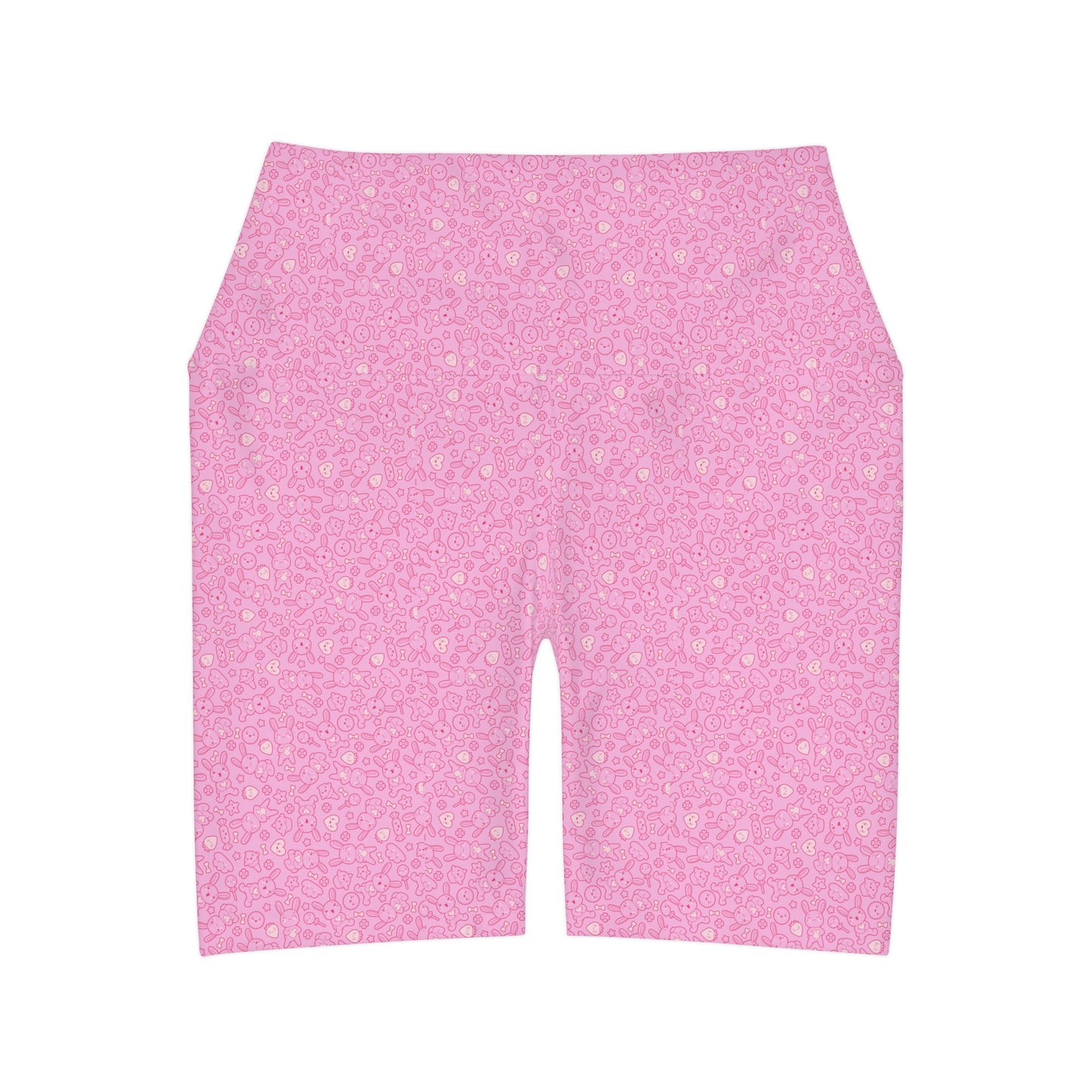 Pastel Pink Bunnies Kawaii High Waisted Yoga Biker Shorts