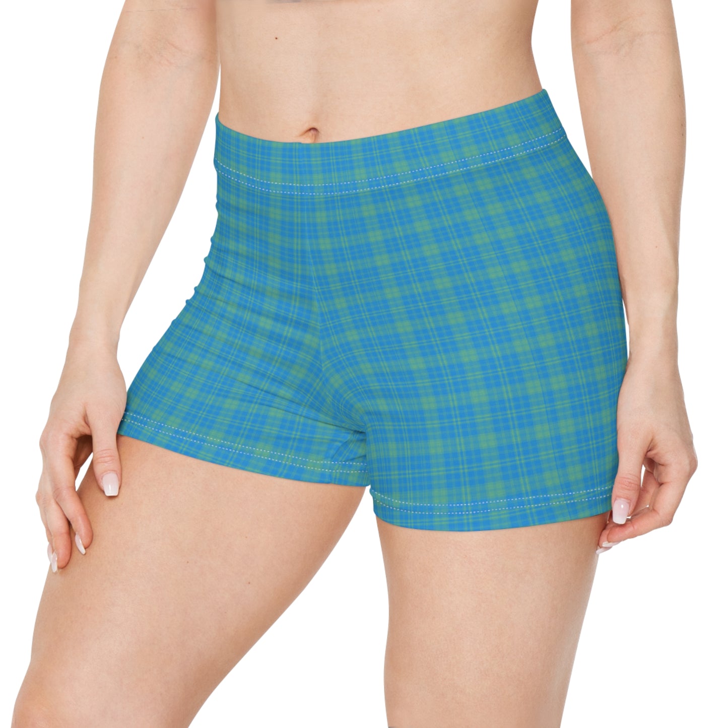 Women's Bright Blue Plaid Active Shorts