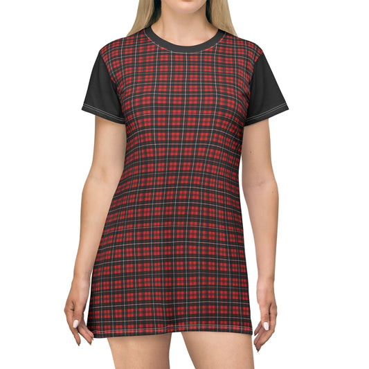 Black Red Plaid Punk Y2K T-Shirt Dress