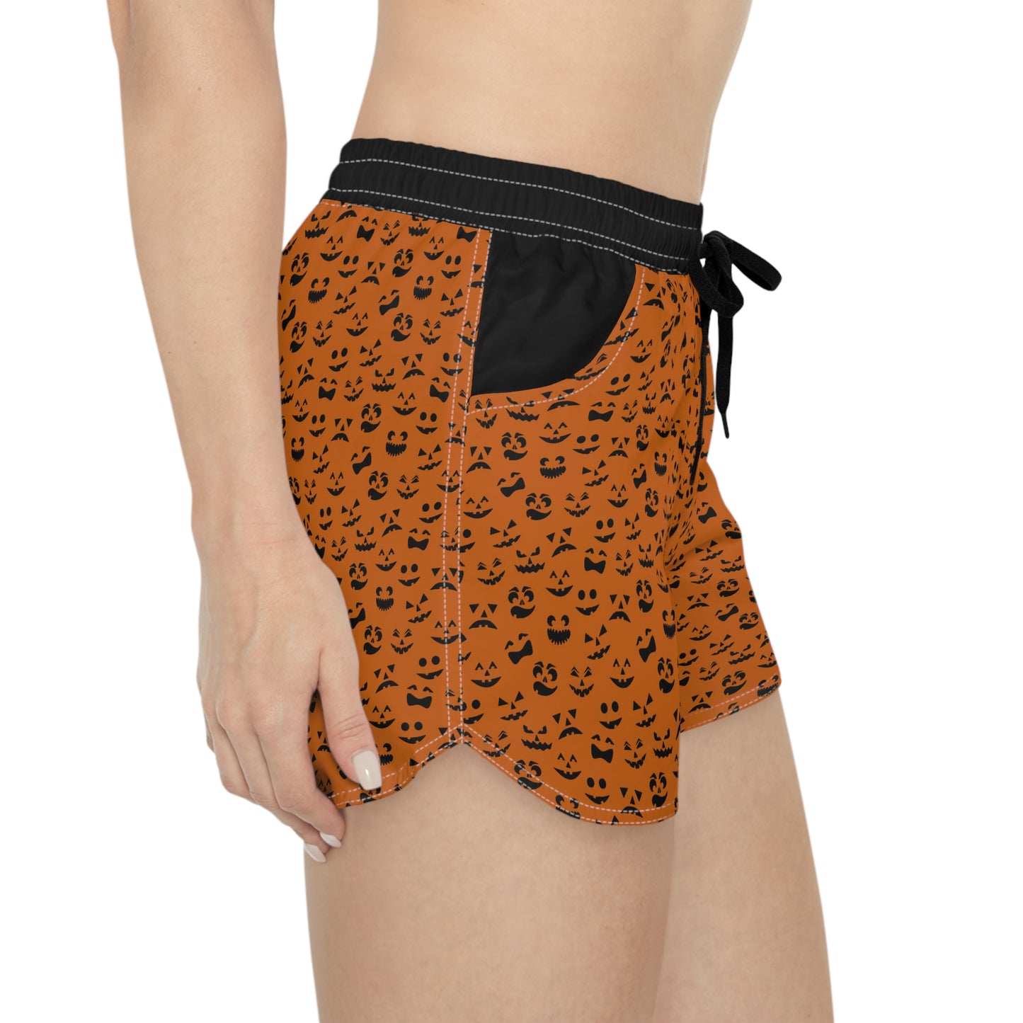 Halloween Pumpkin Themed Women's Black Casual Shorts