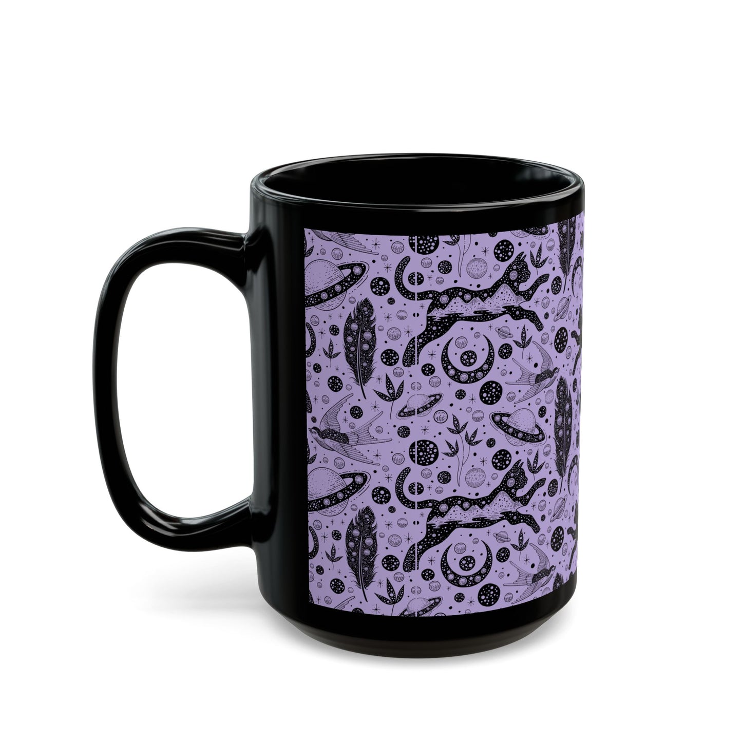 Purple Witchy Themed Black Mug 15 oz