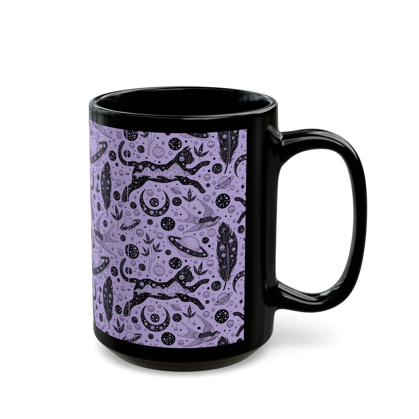 Purple Witchy Themed Black Mug 15 oz