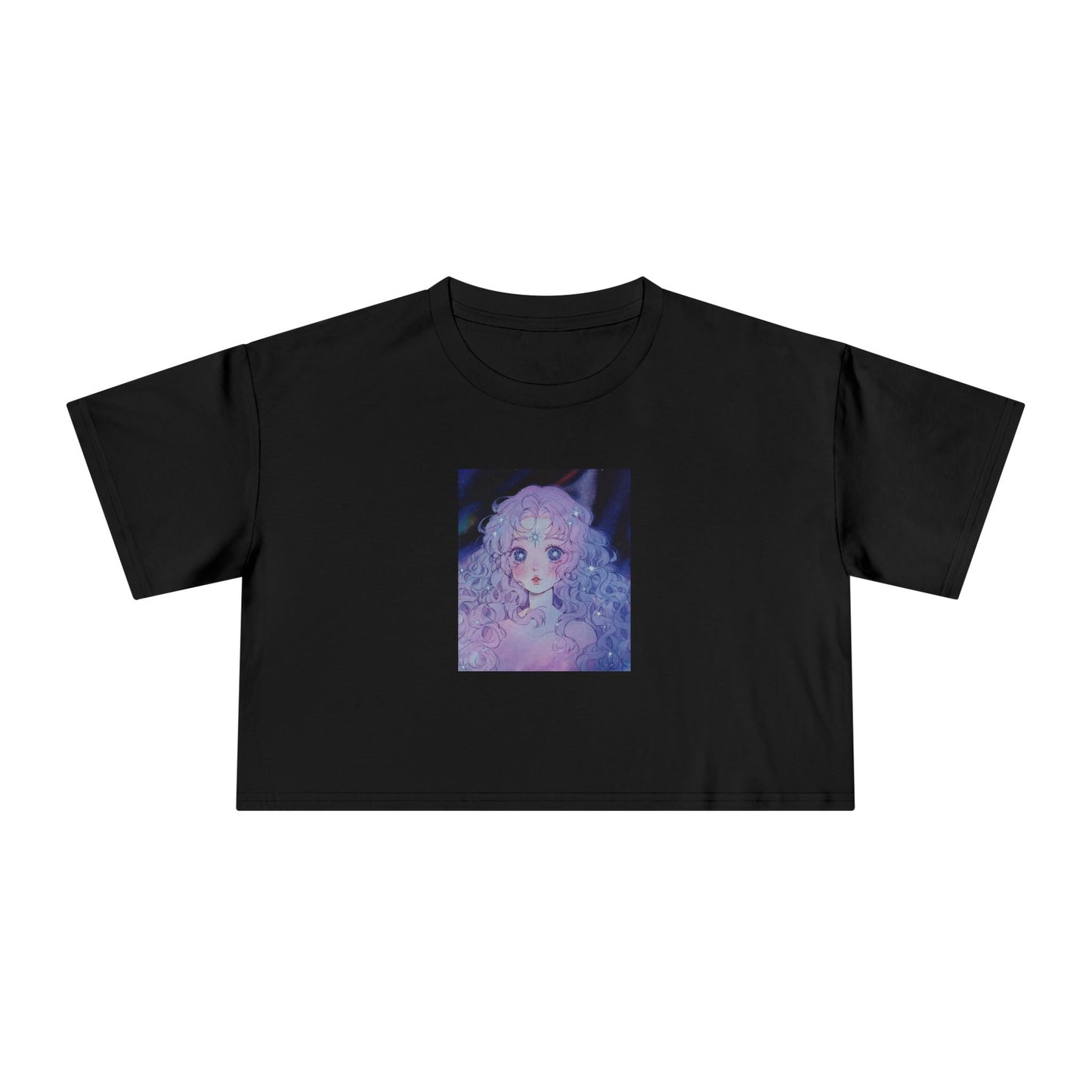 Purple Anime Girl Women's Black Cropped Tee