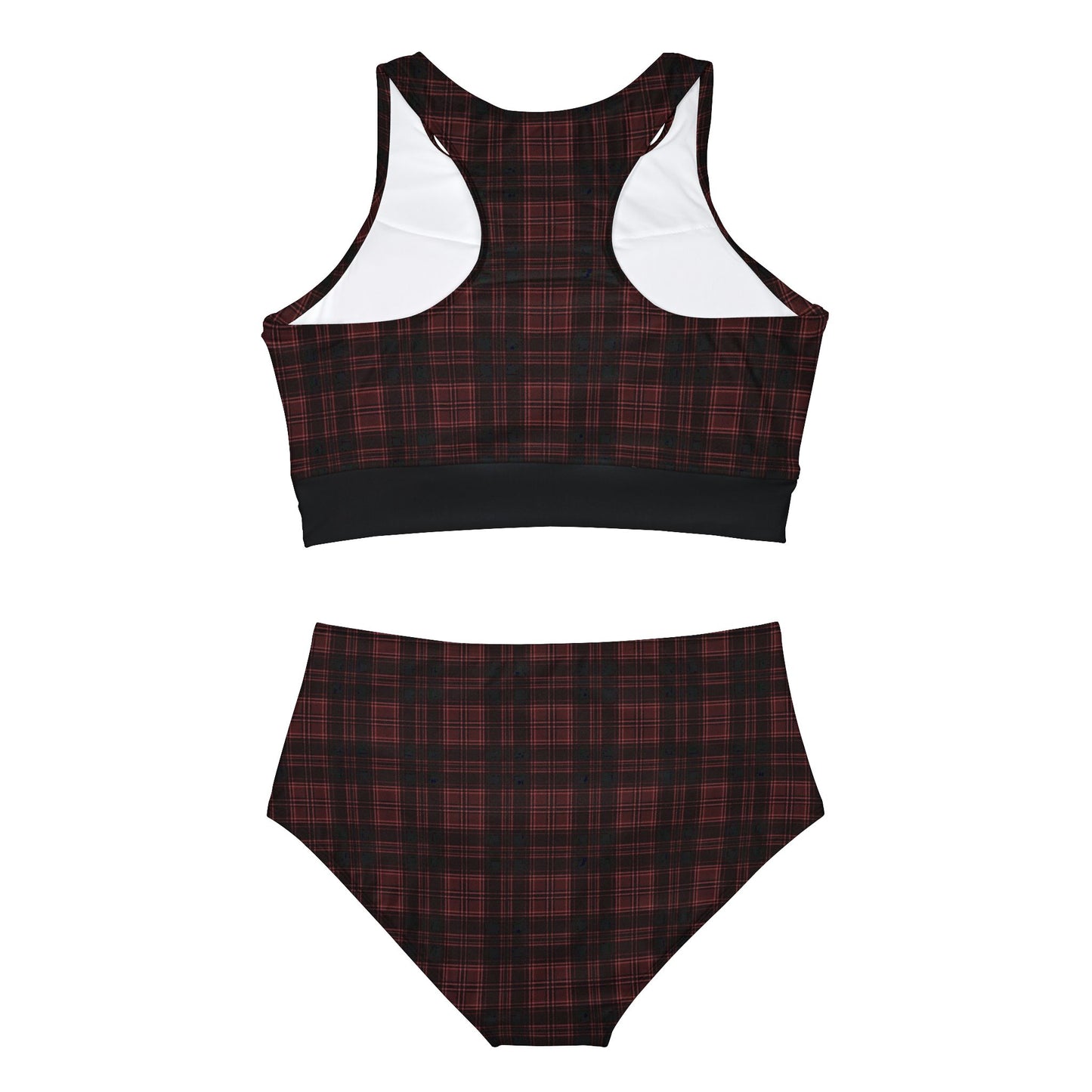 Dark Burgundy Plaid Sporty Bikini Set