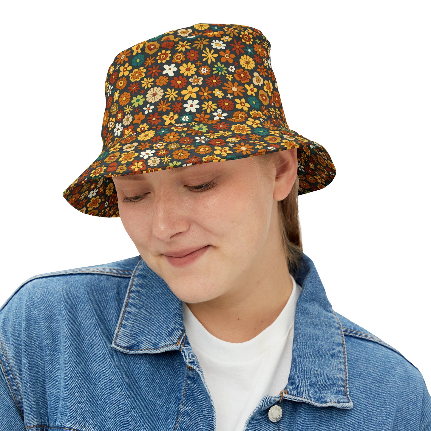 Retro Colorful Hippie Floral Y2K Bucket Hat