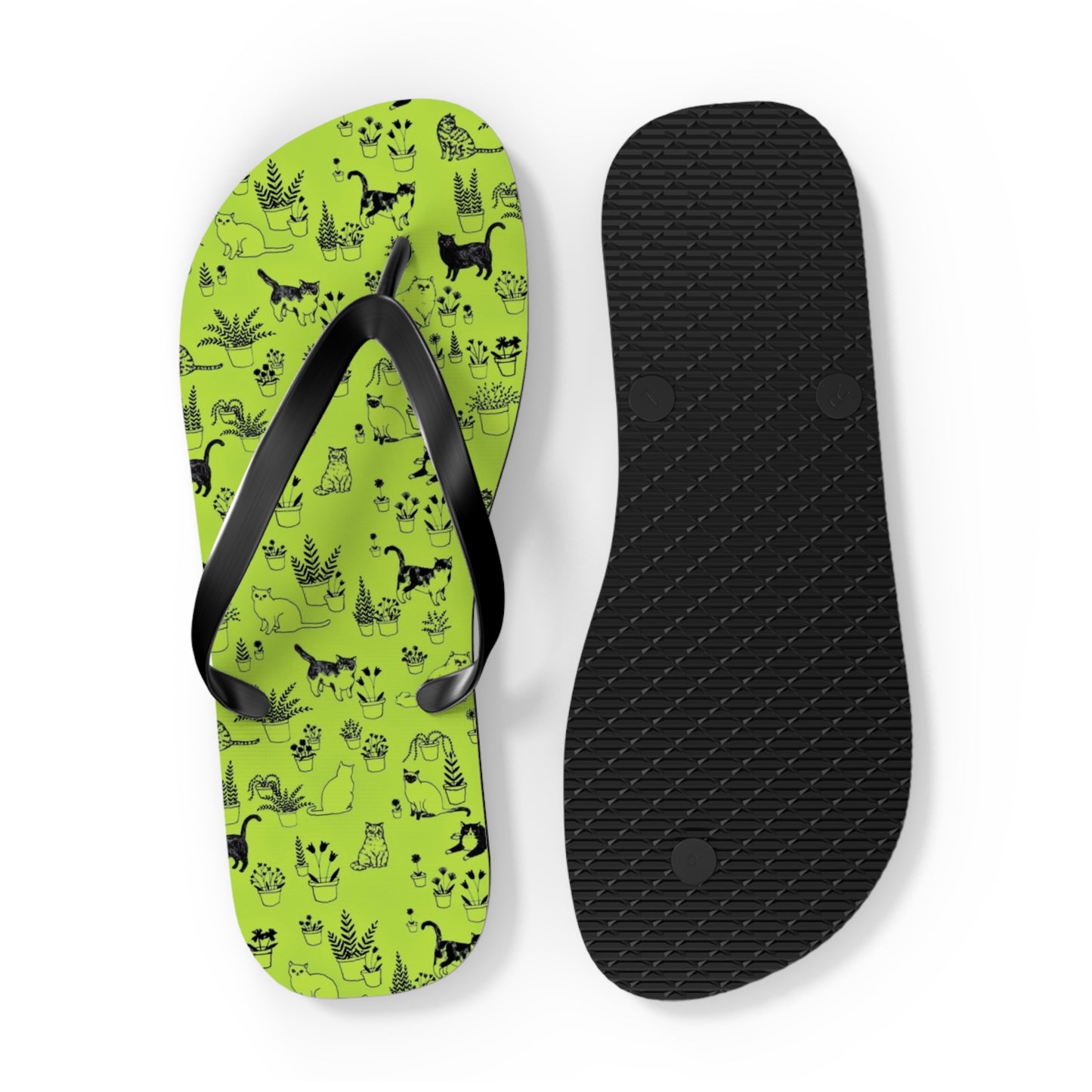 Neon Green Cat Men's Flip Flops