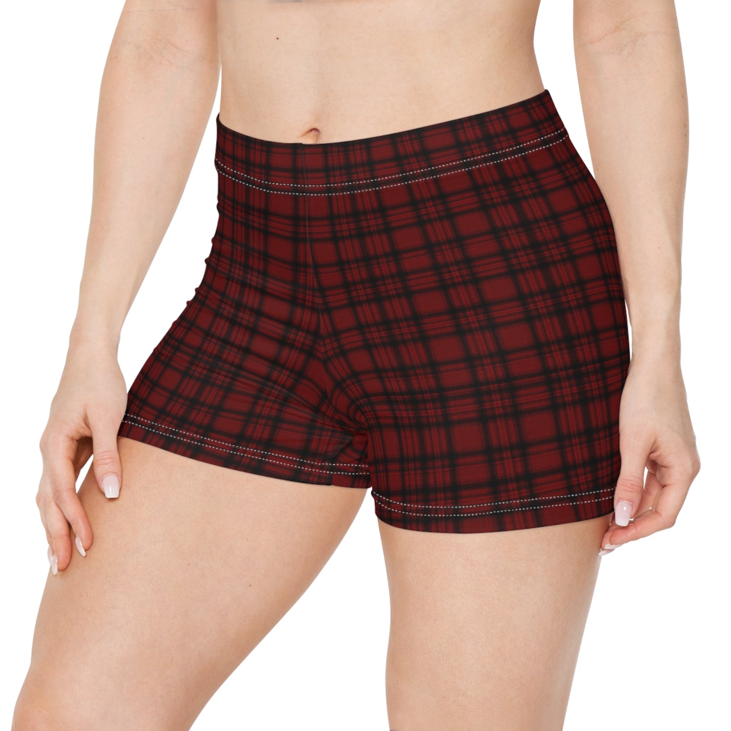 Women's Boxer Style Red Black Plaid Active Shorts