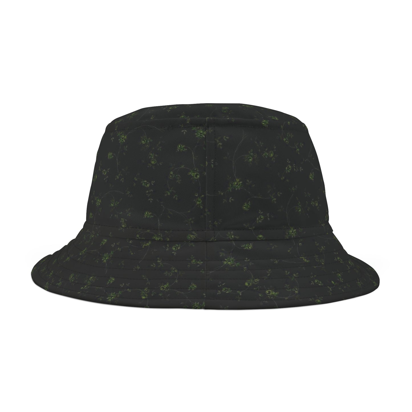 Dark Green Minimalist Floral Black Bucket Hat