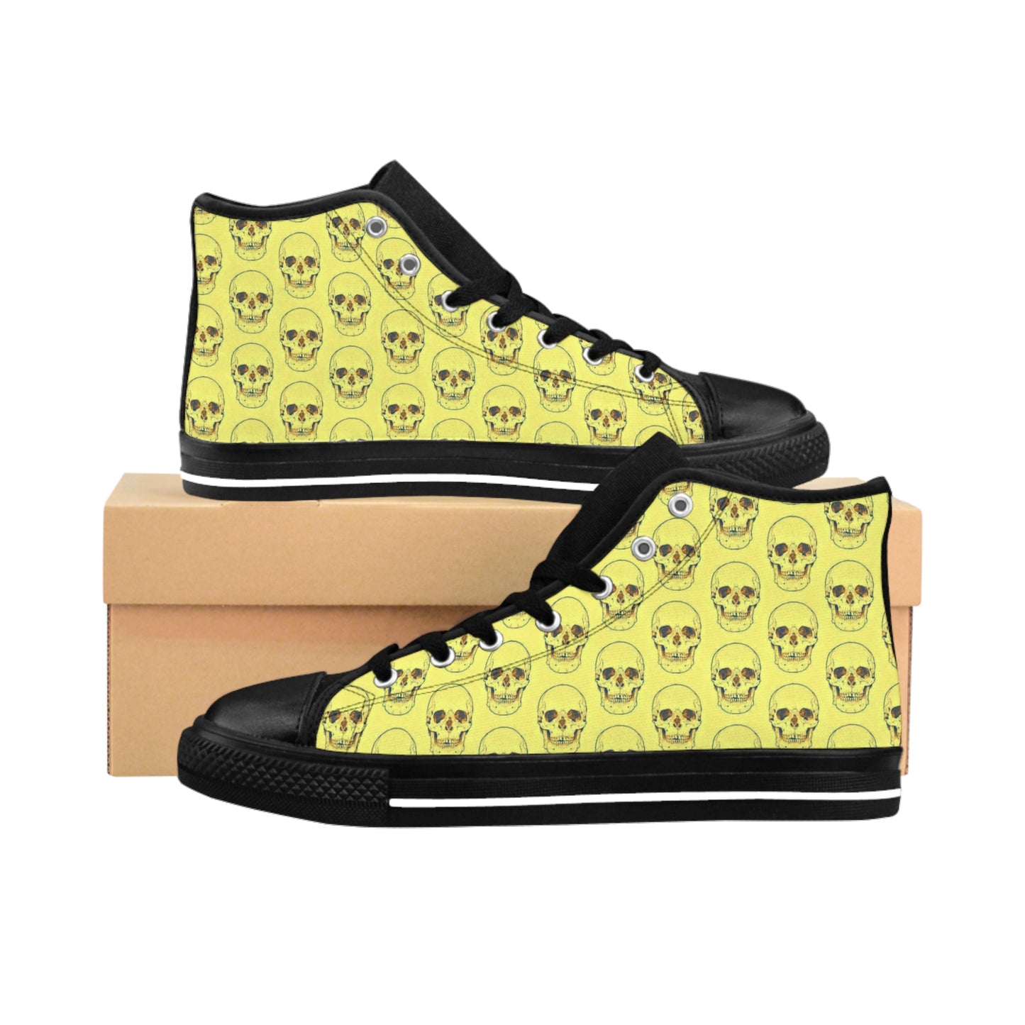 Yellow Skull Theme Men's Classic High Top Sneakers