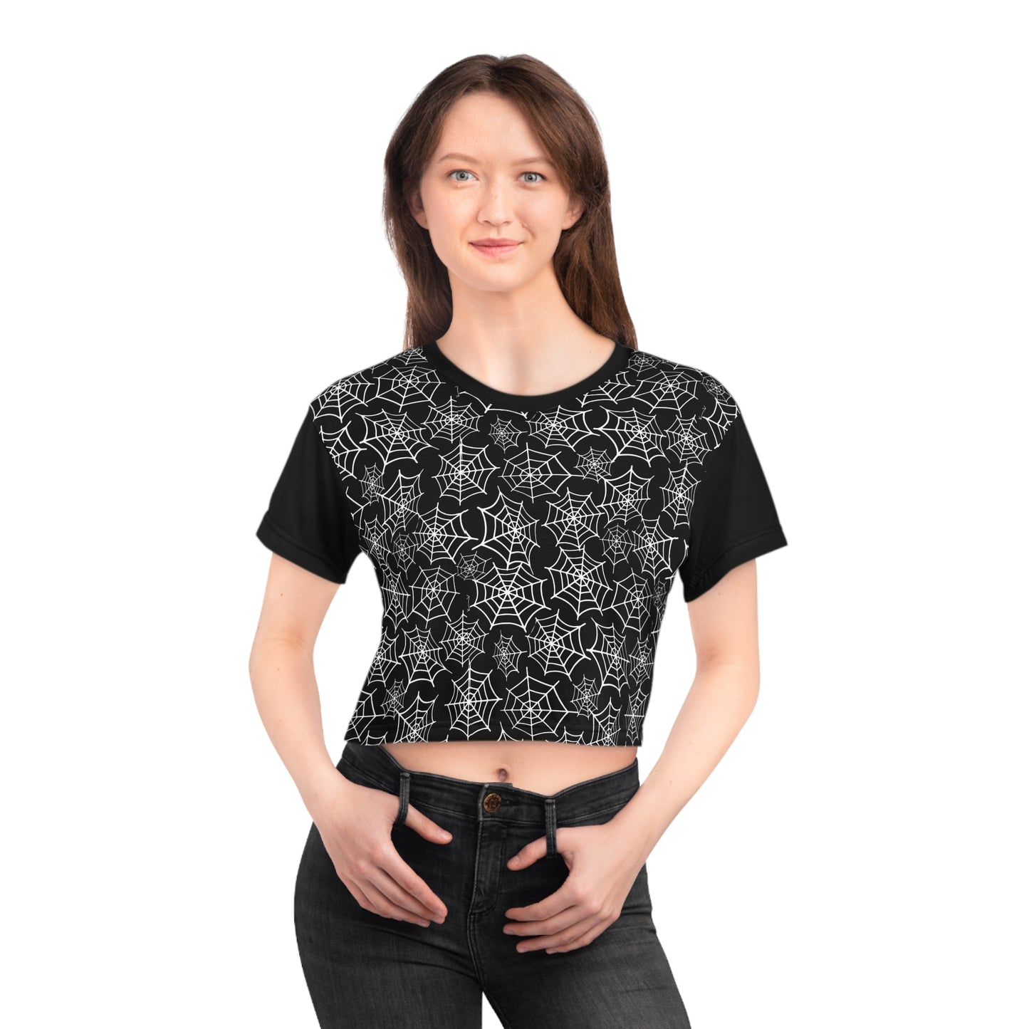 Women's Black Crop Tee | Spiderwebs