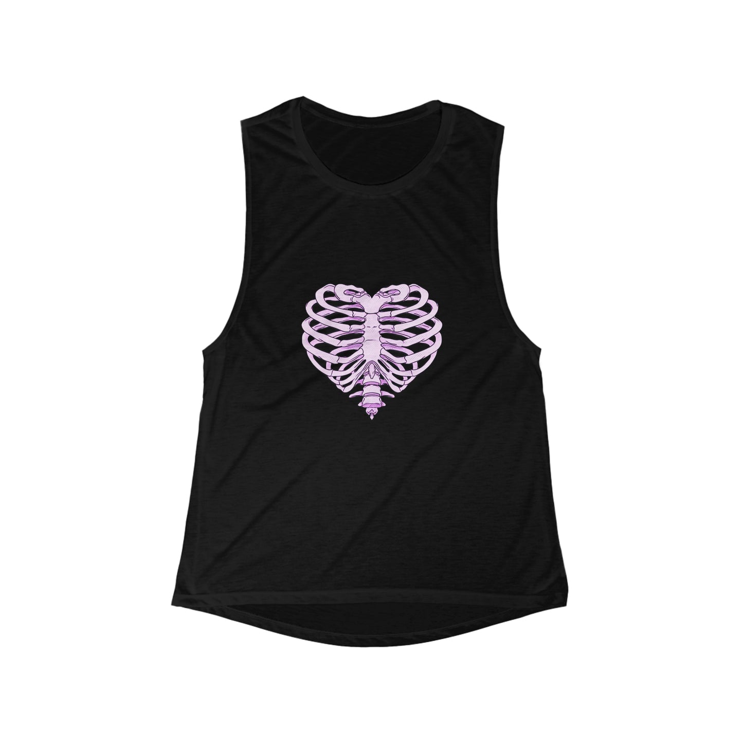 Rib Heart Women's Flowy Scoop Muscle Black Tank Top