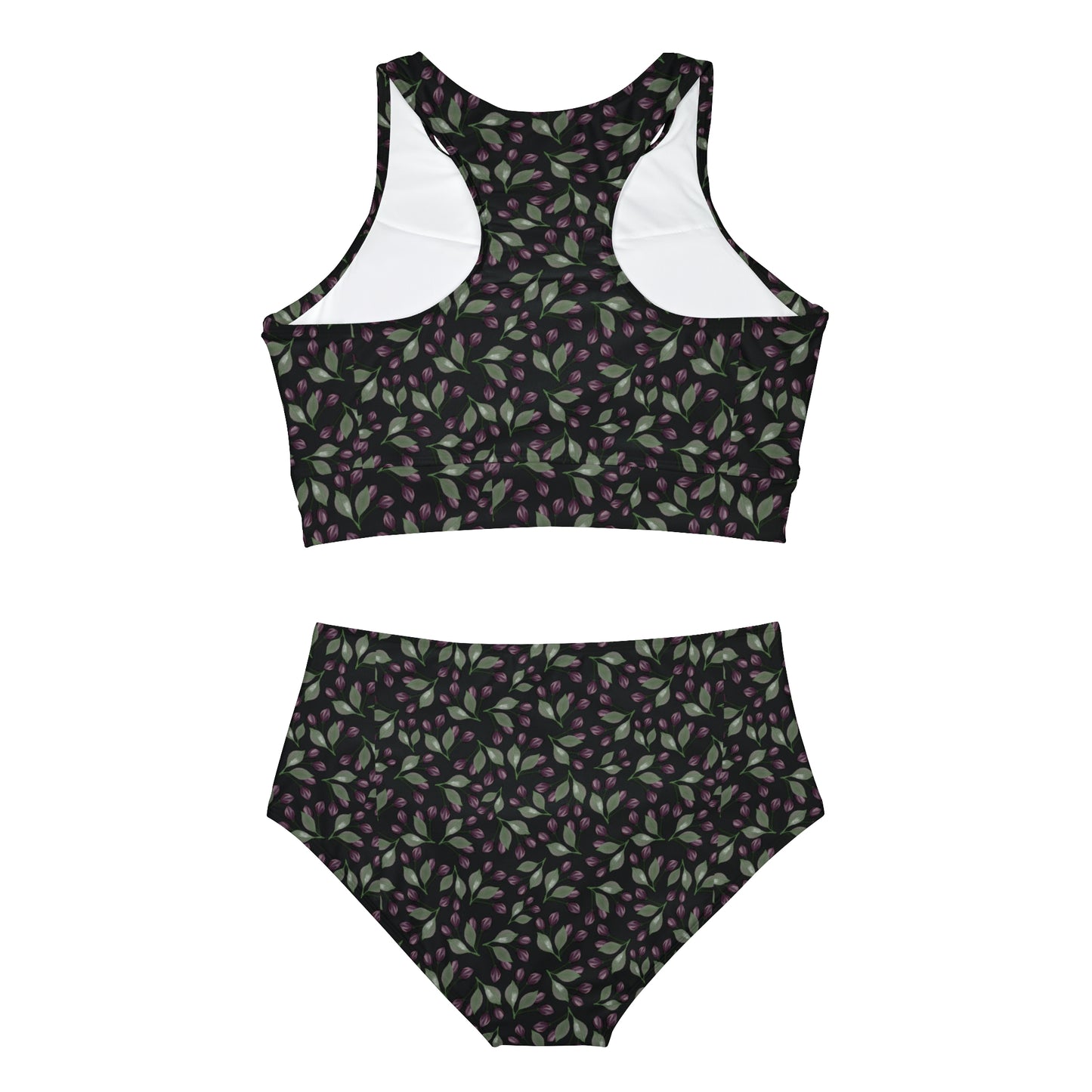 Black and Burgundy Floral Sporty Bikini Set