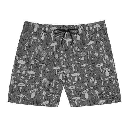 Trippy Mushroom Men's Gray Mid-Length Swim Shorts