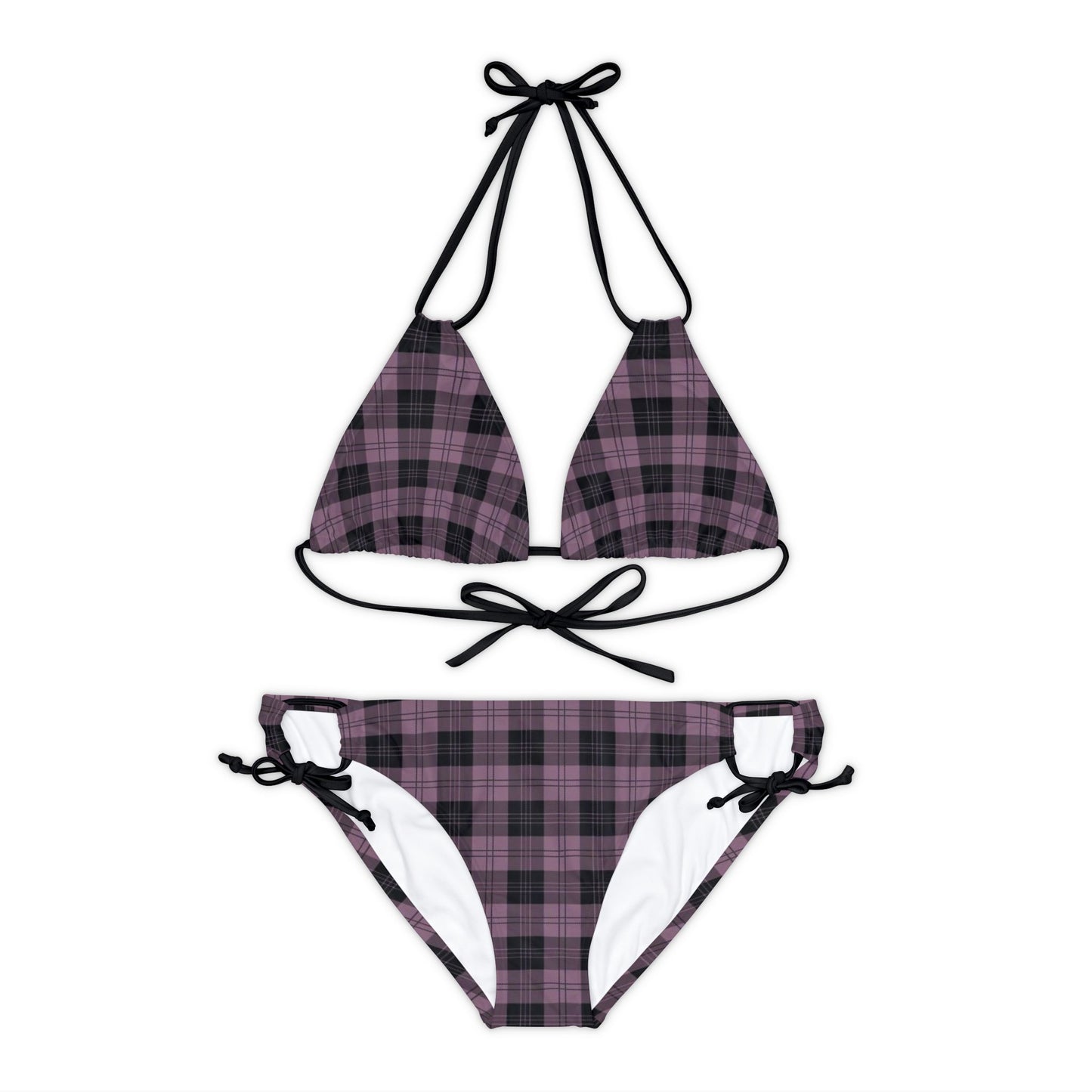 Pink and Black Plaid Strappy Bikini Set