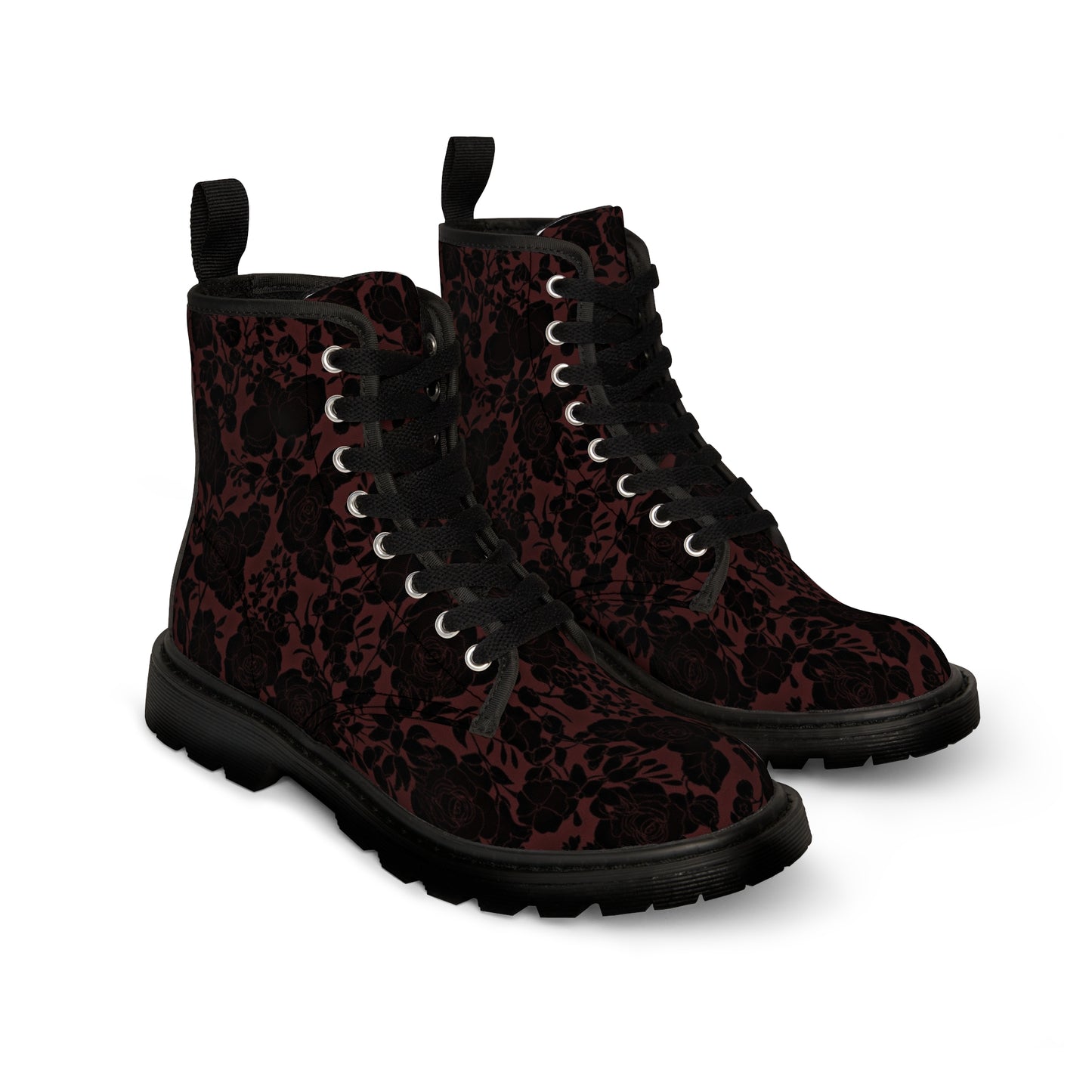 Women's Burgundy Black Floral Boots