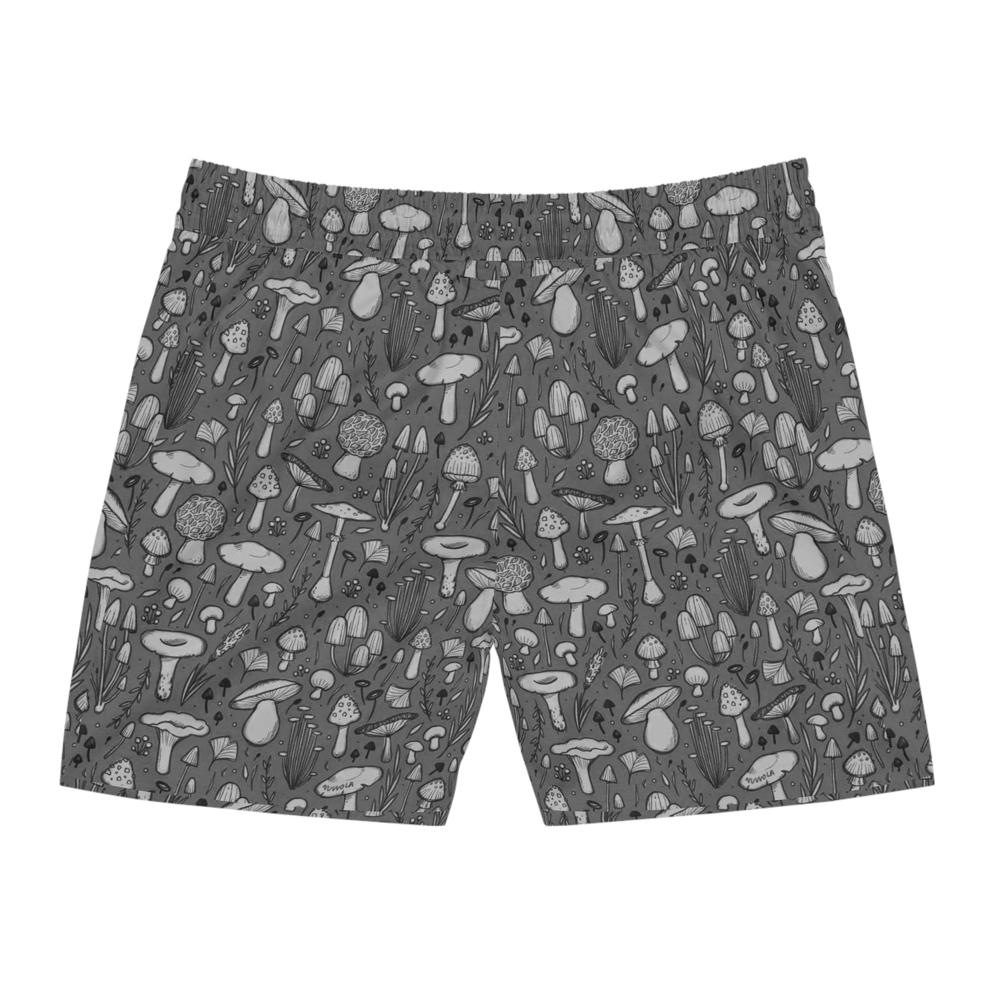 Trippy Mushroom Men's Gray Mid-Length Swim Shorts