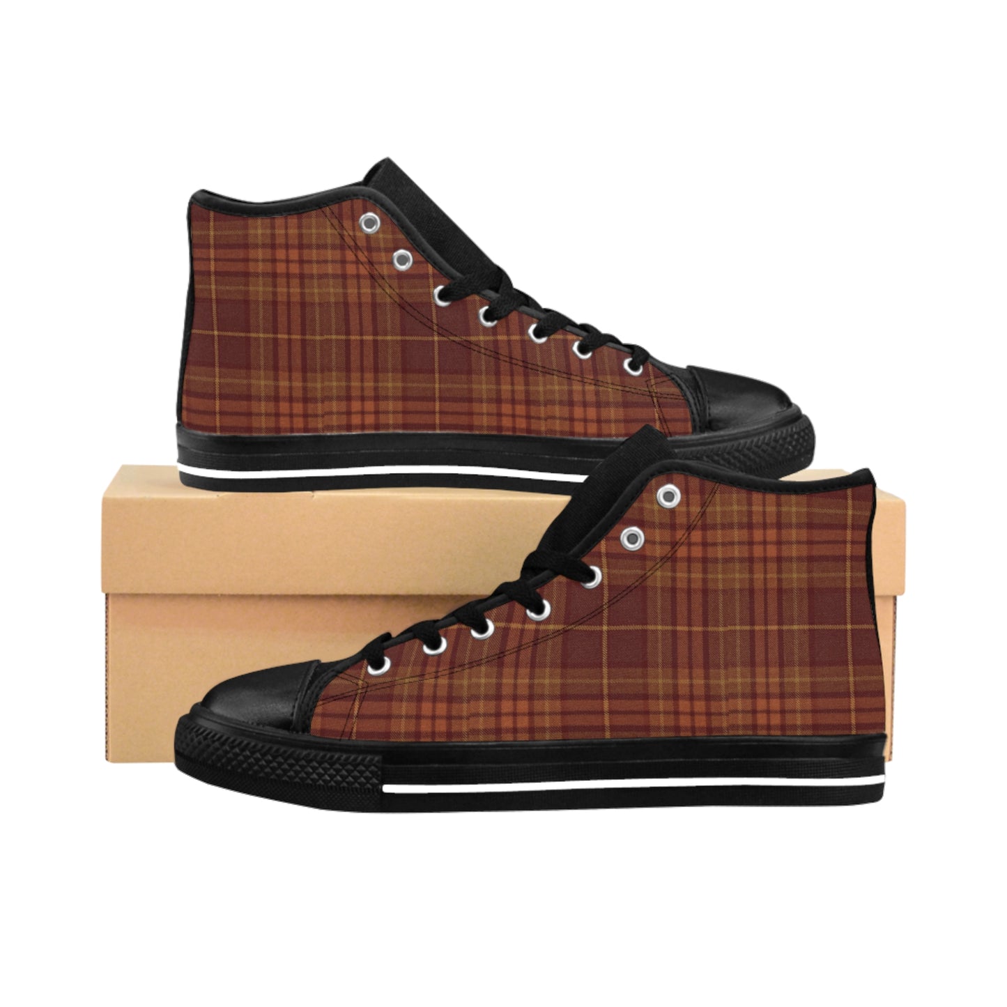 Women's Retro Brown Plaid High Top Sneakers