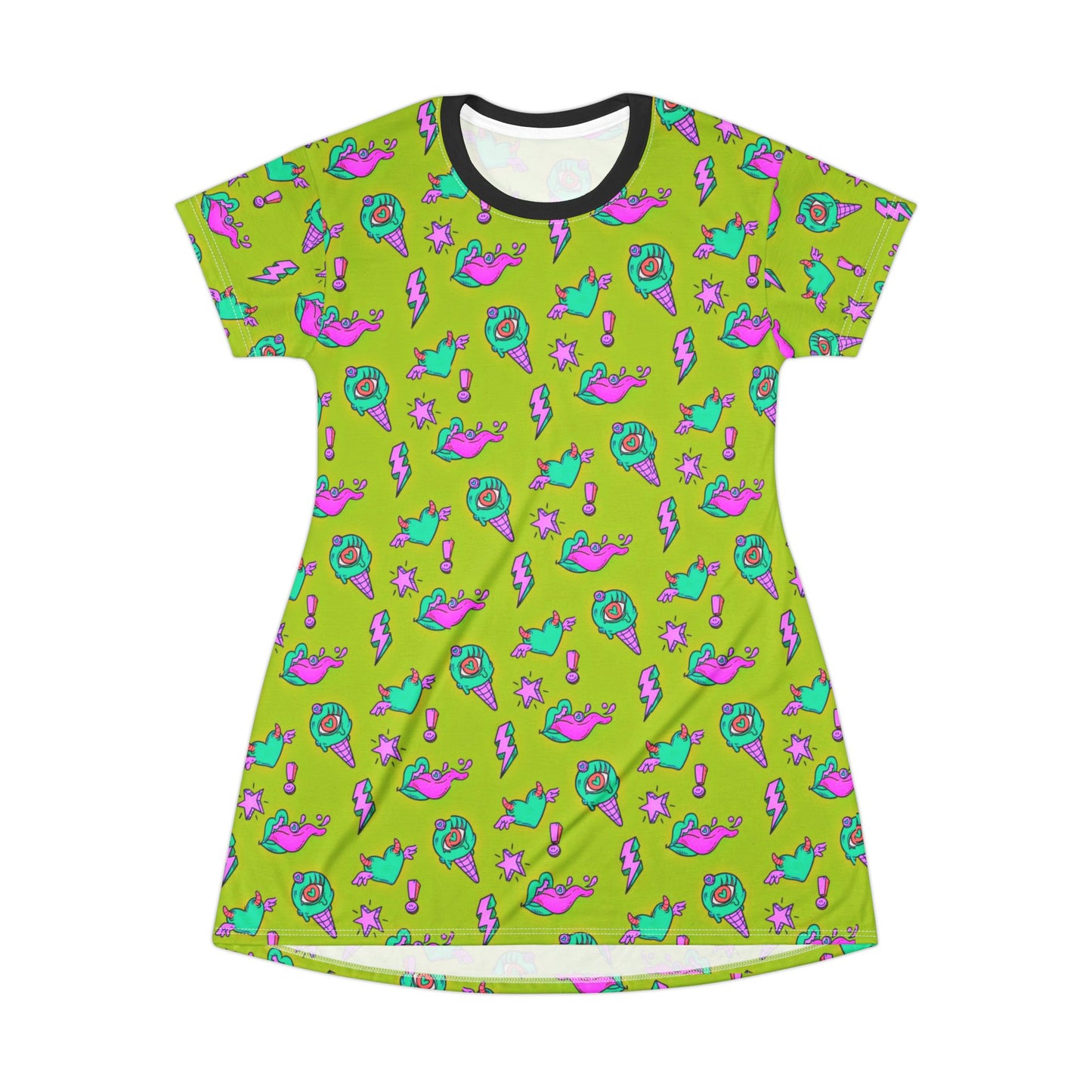 Y2K T-Shirt Dress | Neon Green Trippy Art