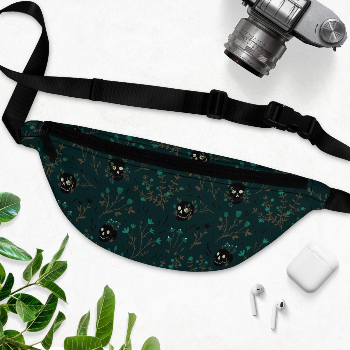 Plant Skull Dark Green Alt Fanny Pack