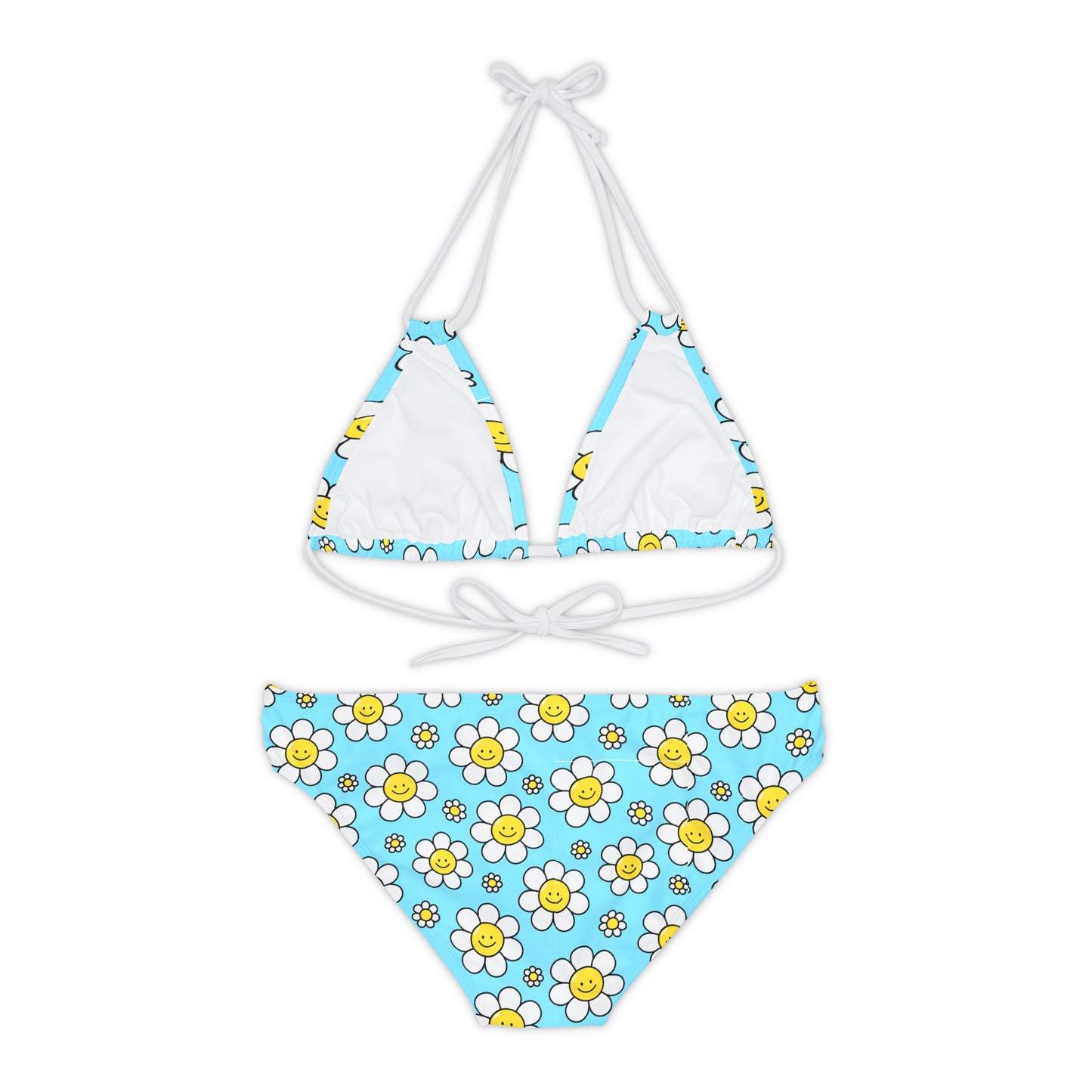 Y2K Pastel Blue Daisy Retro Strappy Bikini Set