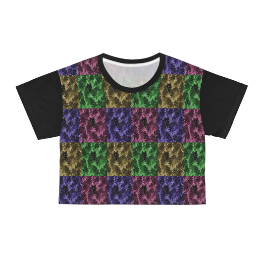 Colorful Black Kitty Pattern Women's Crop Tee