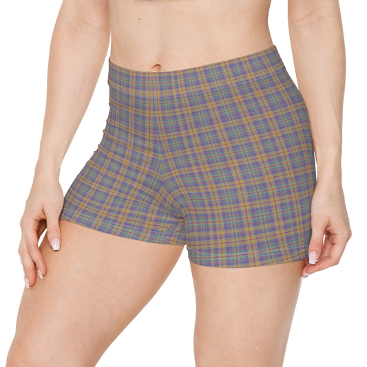 Women's Yellow Purple Retro Plaid Active Shorts