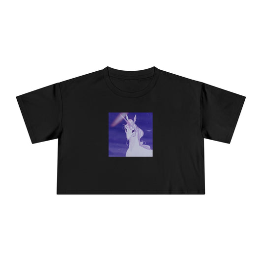 Retro Cartoon Unicorn Cute Women’s Black Crop Top