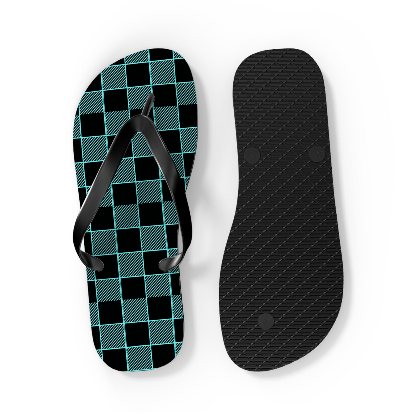 Black Neon Blue Checkered Men's Flip Flops