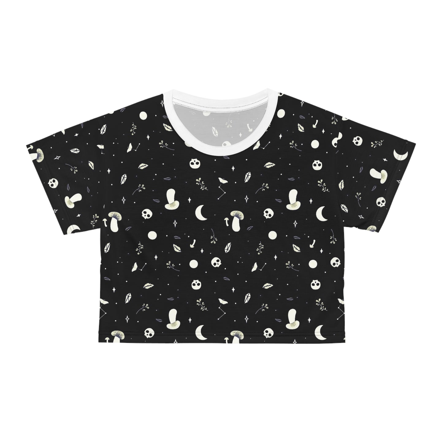 Whimsical Goth Retro Y2K White Crop Tee