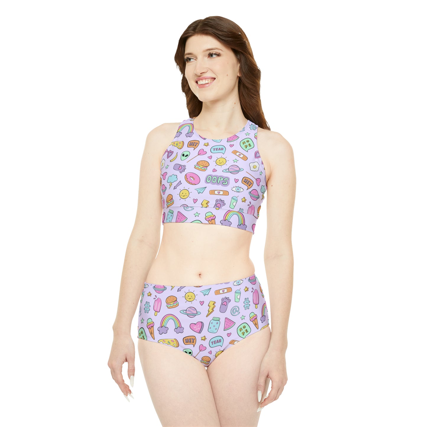 Pastel Purple Kawaii Y2K Abstract Retro Sporty Bikini Set