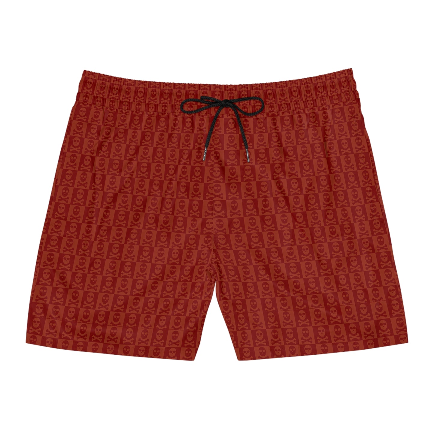 Red Orange Skulls Plaid Men's Mid-Length Swim Shorts