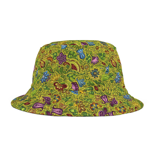 Green Abstract Retro Floral Y2K Bucket Hat