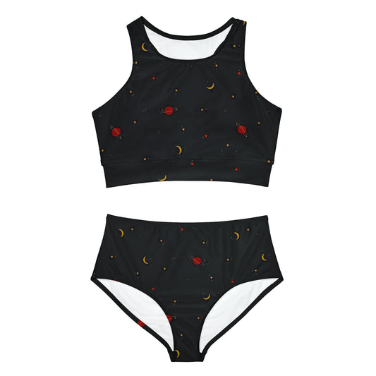 Red Space Black Retro Sporty Bikini Set