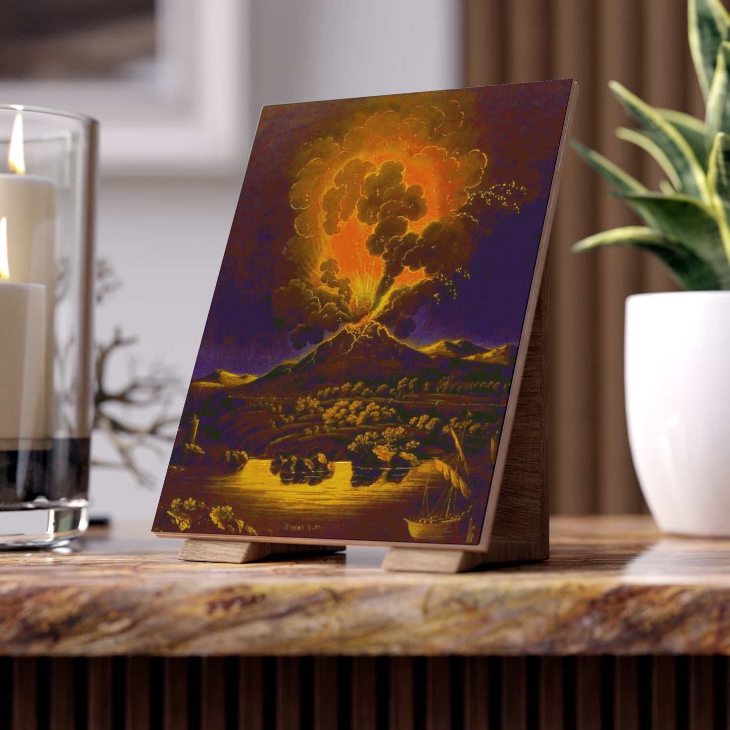 Volcano Vibrant Wall Art Ceramic Photo Tile Style