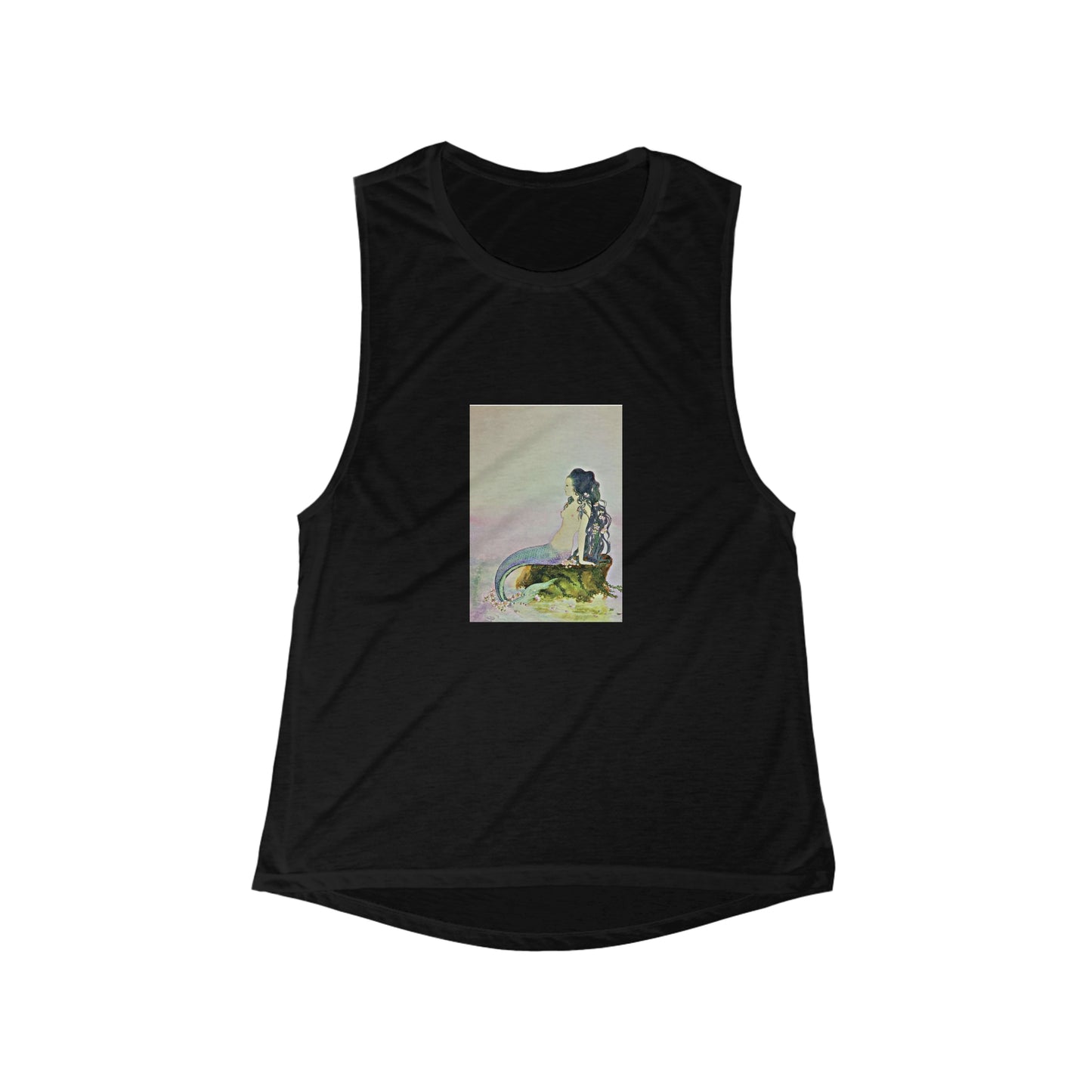 Neon Art Deco Mermaid Women's Flowy Scoop Muscle Black Tank Top