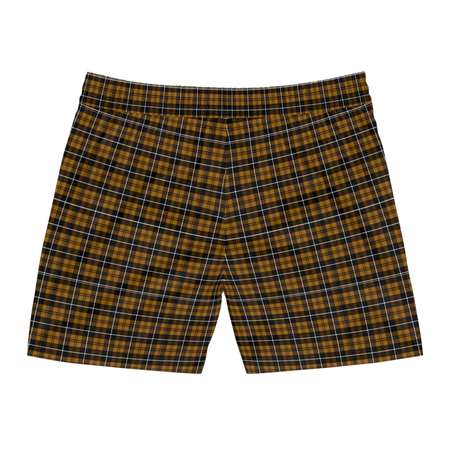 Yellow Black Plaid Men's Mid-Length Swim Shorts