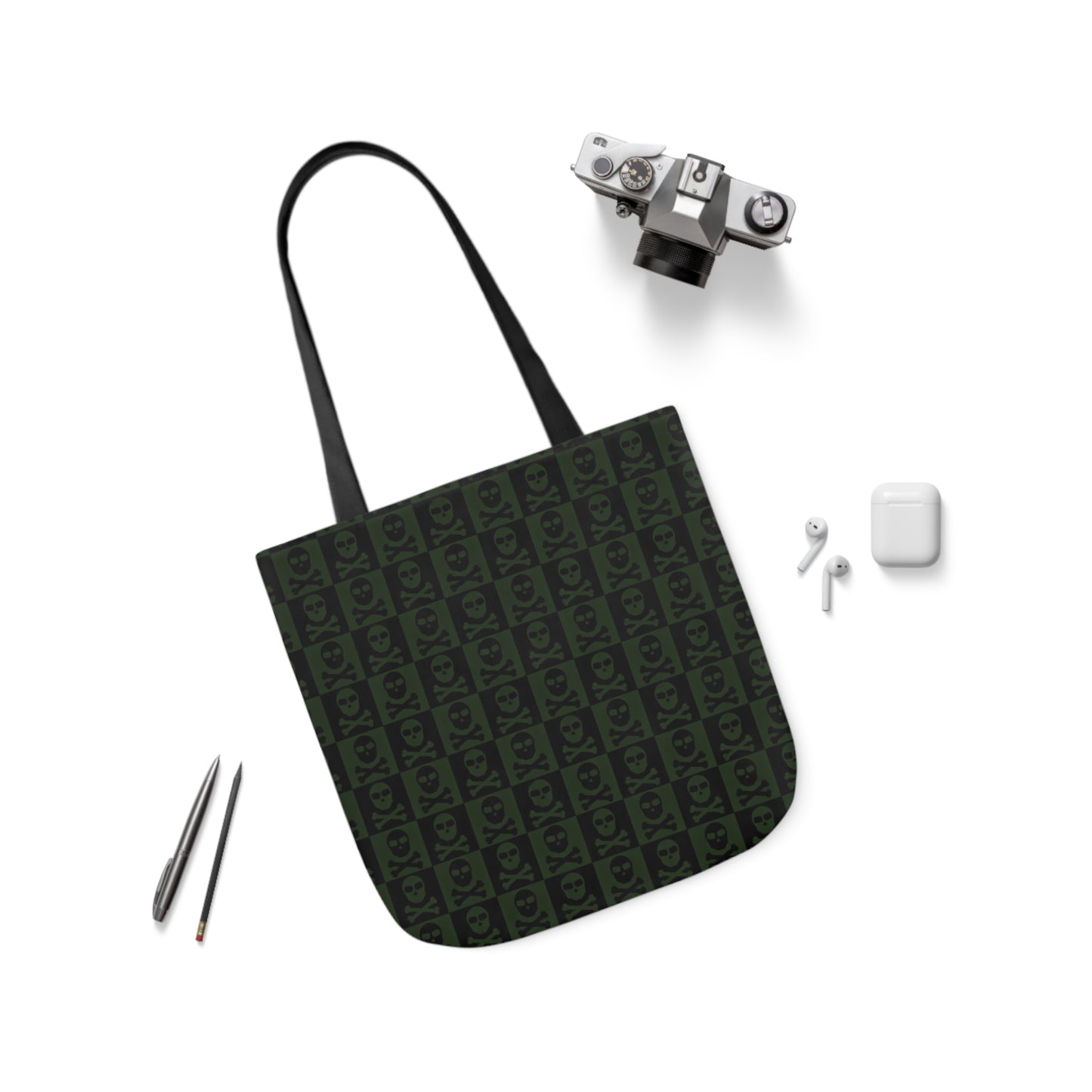 Alt Checkered Skull Dark Green Tote Bag