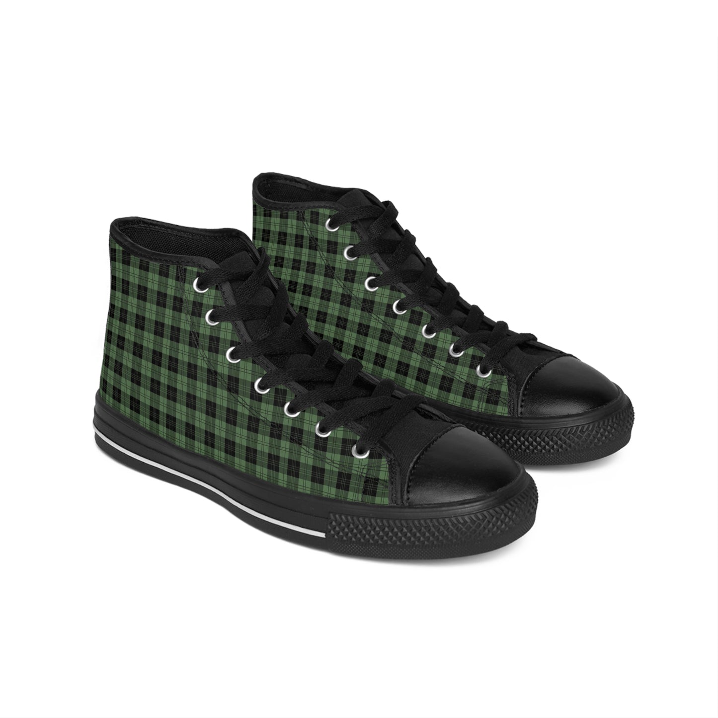 Men's Classic High Top Sneakers | Green Black Checkered Plaid